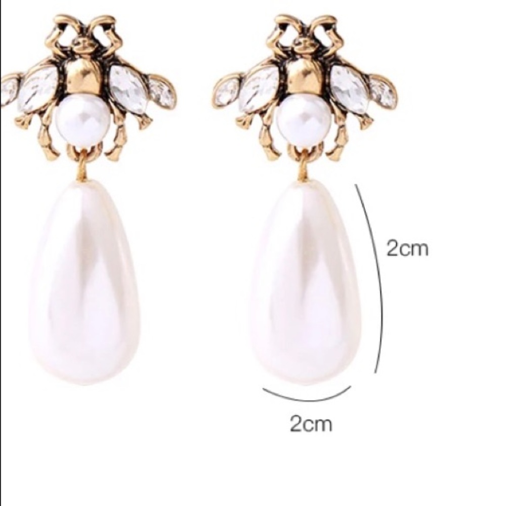 Vintage Gold Insects Drop Pearls Pendant Earrings - Picture 6 of 7